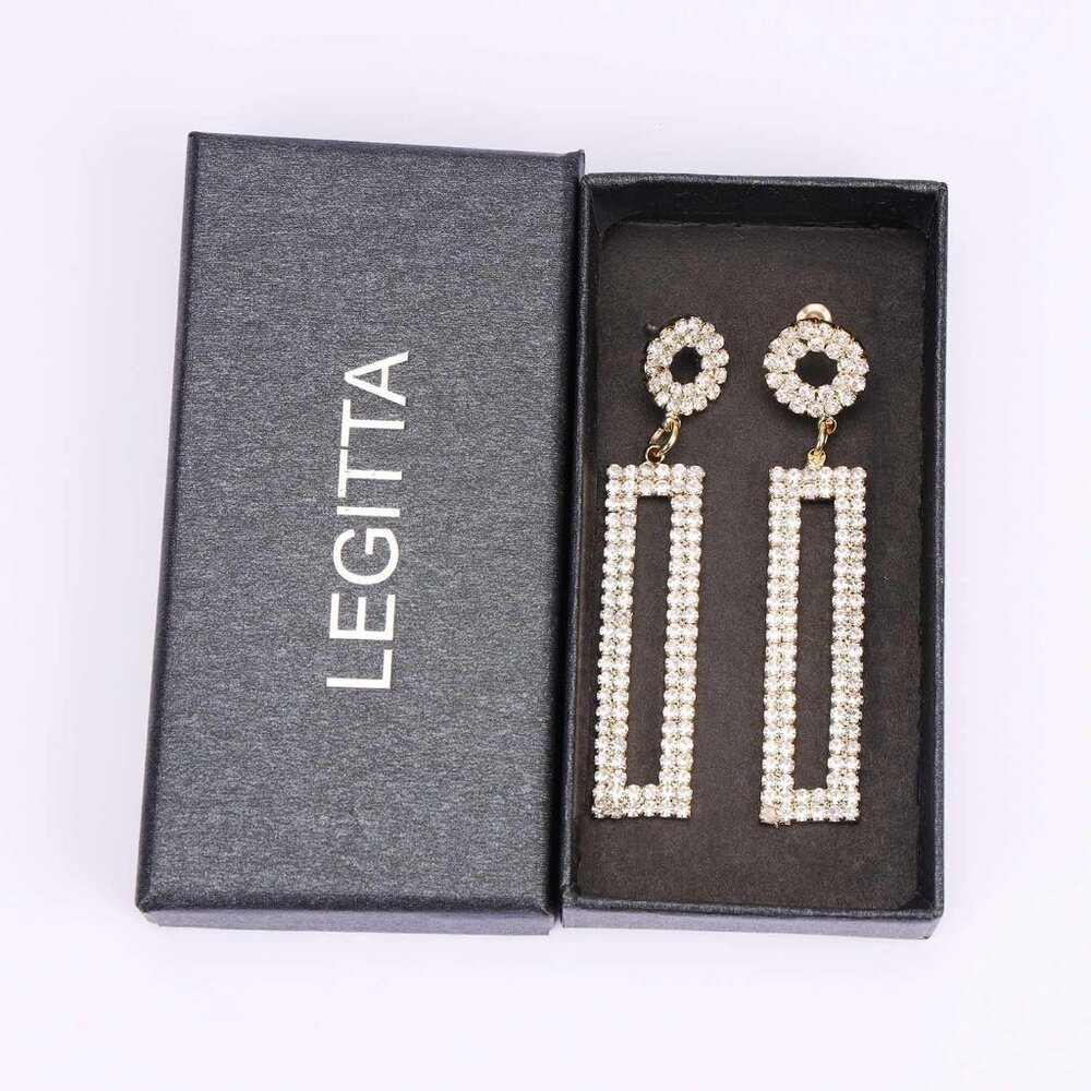 Lightweight Rhinestone Rectangle Dangle Earrings … - image 4